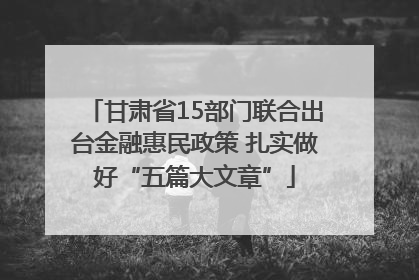 甘肃省15部门联合出台金融惠民政策 扎实做好“五篇大文章”