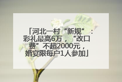 河北一村“新规”：彩礼最高6万，“改口费”不超2000元，婚宴限每户1人参加